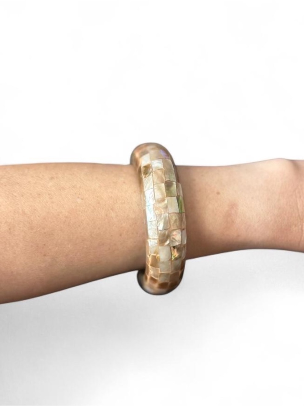 VINTAGE Mother of Pearl Iridescent Mosaic Bangle Bracelet